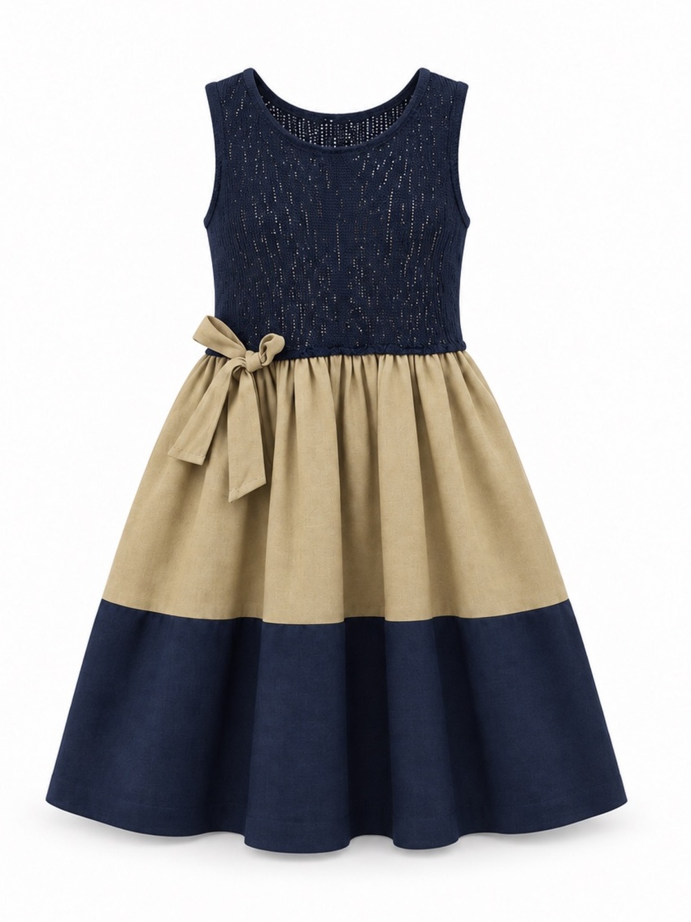 Girls' Black and Tan Sleeveless Colorblock Bow Dress
